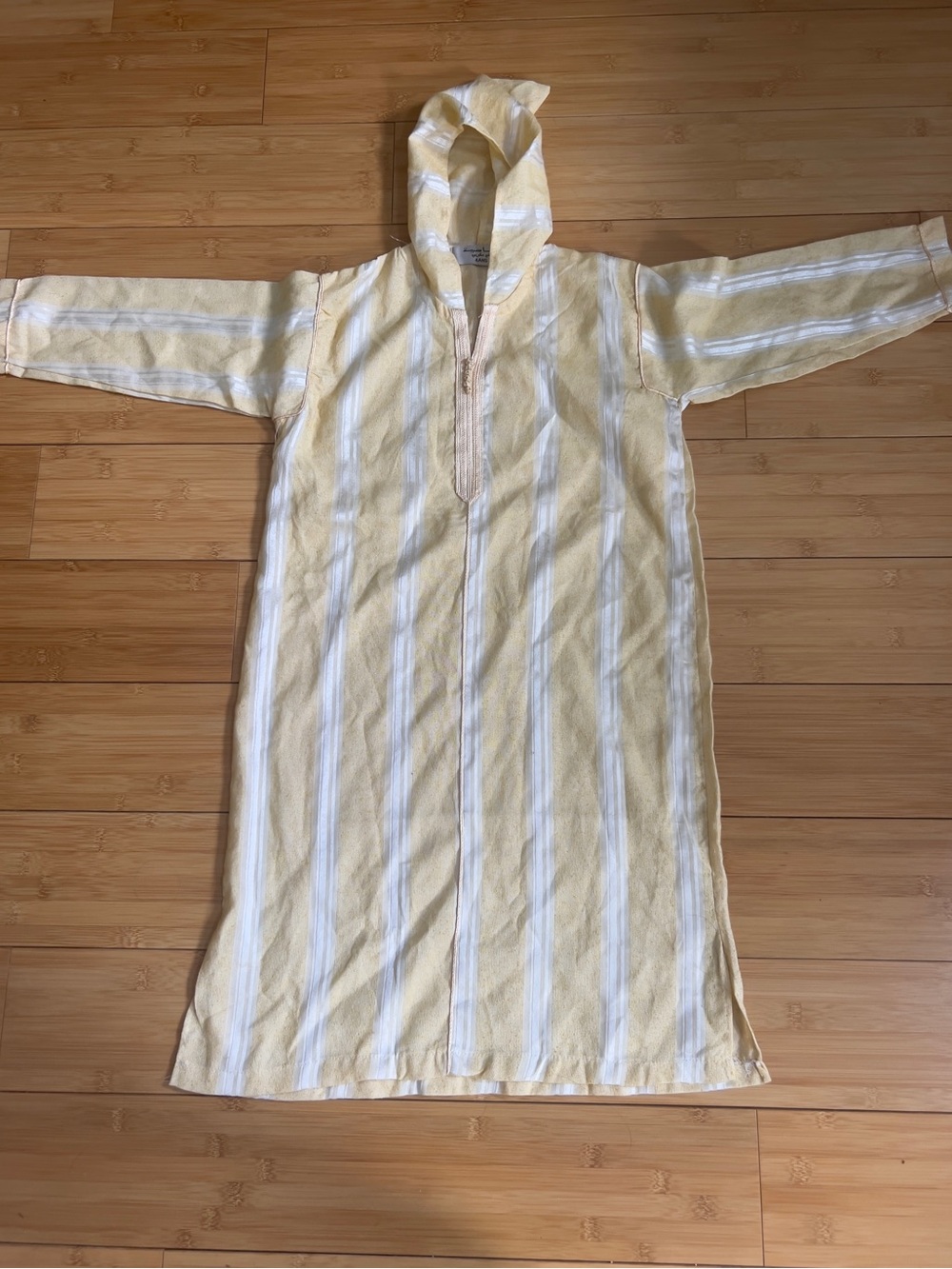 Moroccan Djellaba Kids Boys Hooded Thobe Kaftan Striped Yellow White Size 4Y